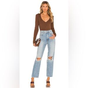 Bardot Ribbed Brown Collar Button Bodysuit Women’s Size Small EUC